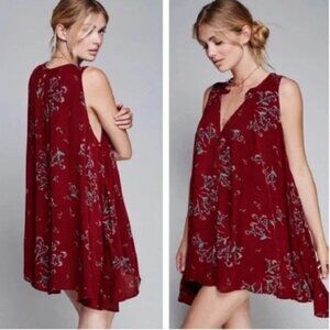 Free People Tree Swing Floral Printed Tunic Dress Sleeveless Dress Crimson Boho